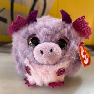 Ty Puffies (Beanie Balls) - SPARK the Dragon Stuffed Plush Toy Purple sparkly